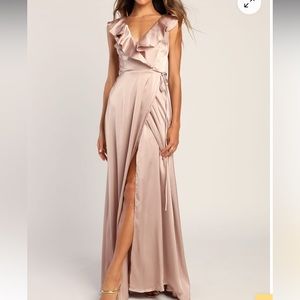Lulus taupe satin wrap dress size small